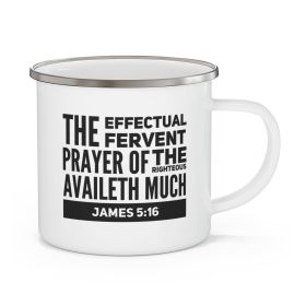 Enamel Camping Mug, The Effectual Fervent Prayer Black Illustration