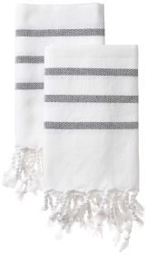 Turkish Hand Towels Set of 2 for Bathroom Kitchen Hand Woven Turkish Cotton Quick Dry Highly Absorbent to Reduce Water Consumption Eco White Gray