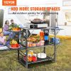 VEVOR Camping Kitchen Table, One-piece Folding Portable Cook Station with A Carrying Bag, Aluminum Camping Table 4 Iron Side Tables & 2 Shelves