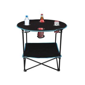 Travel Camping Picnic Portable Foldable Table with Cup Holder (Color: Black & Blue, Type: Outdoor Supplies)