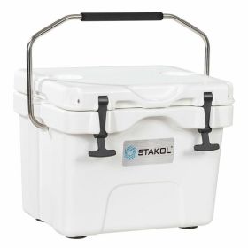 16 Quart 24-Can Capacity Portable Insulated Ice Cooler with 2 Cup Holders (Color: White)